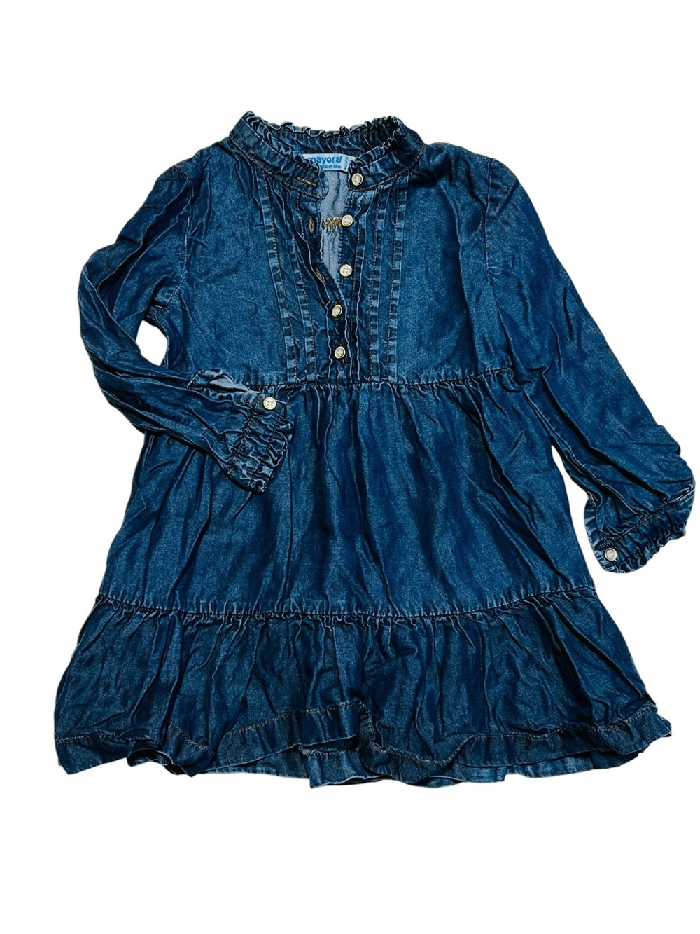 Mayoral Light Denim Blue Ruffle Collar Dress